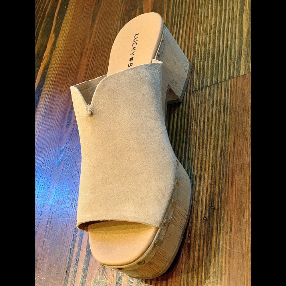 Lucky Brand Nude Platform Slide Mule Wood Clog